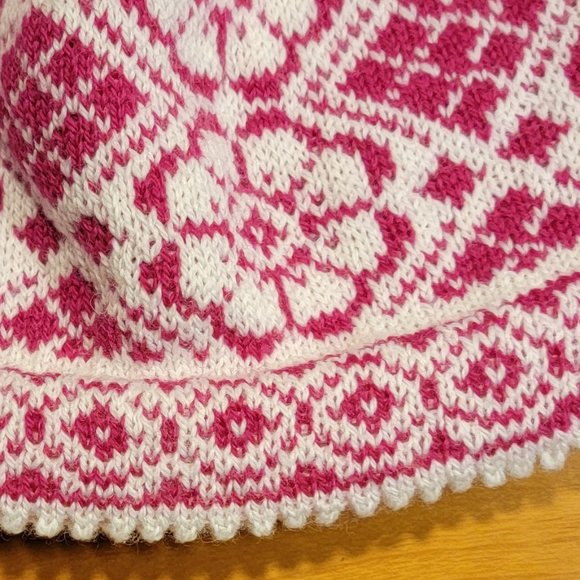 Hand Crafted Handmade Hand Knit Flower Beanie Hat with Picot Edging - Adult Size - Picture 3 of 4